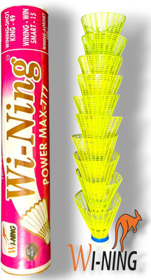 WI-NING Power Max 777 Badminton Plastic Shuttlecock – Durable & Affordable for Beginners Plastic Shuttle  - Yellow(Medium, 77, Pack of 10)