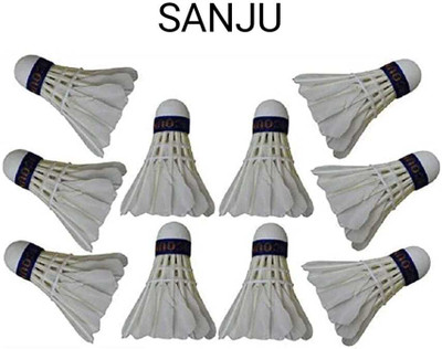 SANJU 10 PCS shuttlecock feather shuttlecock best quality Feather Shuttle  - White(Medium Fast, 78, Pack of 10)