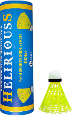 HELIRIOUS Glider Star Nylon Shuttlecock | High Durability Nylon Shuttle  - Yellow(Medium Fast, 78, Pack of 6)