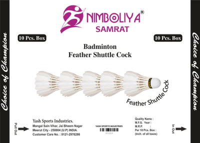 NIMBOLIYA SAMRAT Feather Shuttle  - White(Medium Fast, 78, Pack of 10)