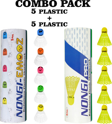 Nongi Badminton Shuttlecock Combo ( Emoz & pro ) For Indoor & Outdoor Badminton Sports Plastic Shuttle  - Yellow(Medium, 77, Pack of 10)