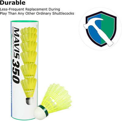 YONEX Mavis 350 Nylon Shuttle Greencap Nylon Shuttle  - Green(Slow, 75, Pack of 6)