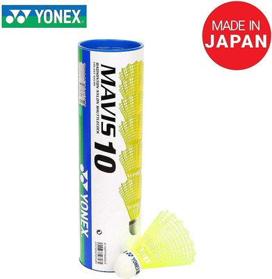 YONEX Mavis 10 Blue Cap Nylon Shuttle  - Yellow, Blue(Medium, 77, Pack of 6)