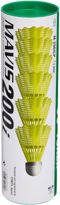 YONEX Shuttle Mavis 200i Green Cap Nylon Shuttle - Yellow Nylon Shuttle  - Yellow(Slow, 75, Pack of 6)