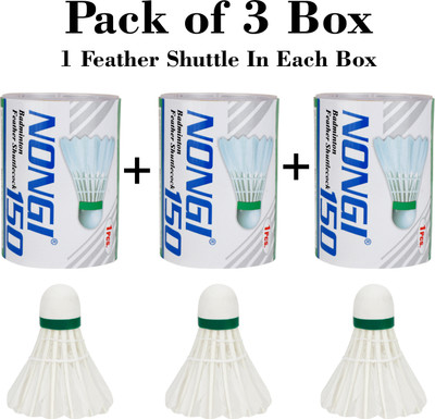 Nongi Badminton Feather Shuttlecock 3 BOX for indoor and outdoor sports Feather Shuttle  - White(Medium, 77, Pack of 3)