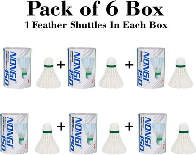 Nongi Badminton Feather Shuttlecock 6 BOX for indoor and outdoor sports Feather Shuttle  - White(Medium, 77, Pack of 6)