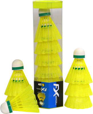 Mastermart Shuttlecock FX Nylon Plastic Shuttle  - Yellow(Medium Fast, 78, Pack of 6)