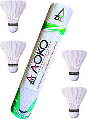 AOKO Super Feather Shuttlecocks for Badminton, Pack of 10 Feather Shuttle  - White(Medium Fast, 78, Pack of 10)