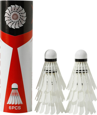 Strauss Nylon Shuttlecock Set Stable Flight, Fast Recovery & Near Feather Shuttlecock Nylon Shuttle  - White(Medium, 77, Pack of 6)