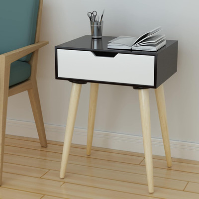 Device Bas with BROWN ART SHOPPEE Nightstands End Side Table with Drawer and Wood Legs, Bedside Table for Bedrooms Engineered Wood Bedside Table(Finish Color - Black & White, Pre-assembled)