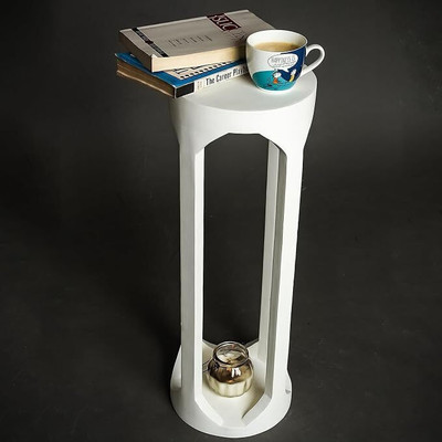 OnlineCraft wooden side table For sofa Side & Bed Side Table Solid Wood Side Table(Finish Color - WHITE, Pre-assembled)