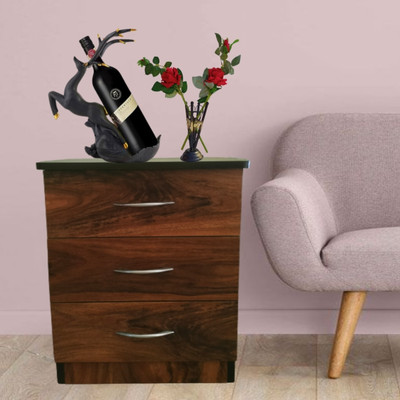 PonticoHom 3Drawer side table Engineered Wood Side Table(Finish Color - Hardwood, Pre-assembled)