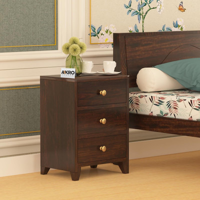 AakroCrafts Sheesham Wood Bedside Table with 3 Drawer Storage Solid Wood Bedside Table(Finish Color - Walnut Finish, Pre-assembled)
