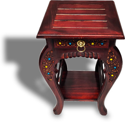 manzees Beautiful Rosewood Floral Carved Handmade Bedside Table with drawer | Side Table Solid Wood Bedside Table(Finish Color - F1, Pre-assembled)