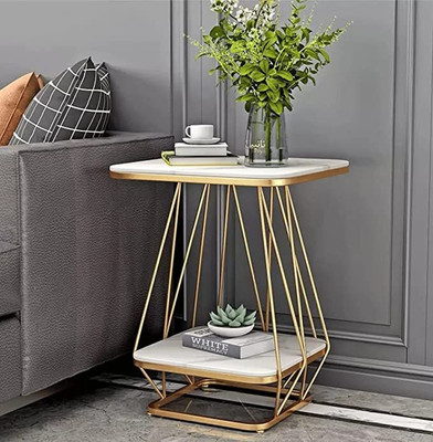 SHARIQ WOODEN ACCENTS Modern Double Top Rectangle Coffee Table End, Centre Table Metal Frame Jaal Metal Side Table(Finish Color - Golden White, Pre-assembled)