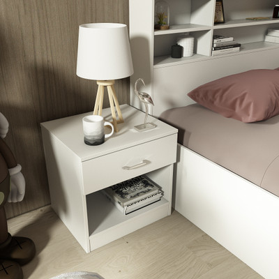 A GLOBIA CREATIONS Swiss Engineered Wood Bedside Table(Finish Color - Frosty White, Knock Down)