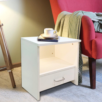 KAWACHI Woodit Sofa Side End Bed Side Table with Drawer, Nightstand Engineered Wood Bedside Table(Finish Color - White, DIY(Do-It-Yourself))