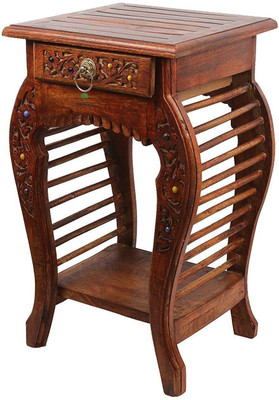 Smarts collection Handmade Bedside Table Floral Carved End Table for Bedroom and Living Room with 1 Drawers Solid Wood Side Table (Finish Color - BROWN) Solid Wood Side Table(Finish Color - BROWN, Pre-assembled)