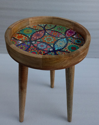 OnlineCraft Mango Wood Resin Arts Design Table For Round Drink table Solid Wood Side Table(Finish Color - multi, DIY(Do-It-Yourself))