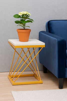 DFurnIN Side End Table with MDF Top for Home and Office Metal End Table(Finish Color - White, Pre-assembled)