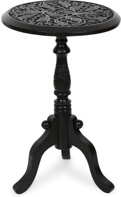 Decorhand Wooden Handcrafted Carved Solid Folding Table Solid Wood Bedside Table(Finish Color - Black, Knock Down)