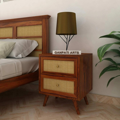 Ganpati Arts Sheesham Wood Cane Bedside Table For Bedroom/Wooden End/Nightstand Lamp Table Solid Wood Bedside Table(Finish Color - Natural, DIY(Do-It-Yourself))