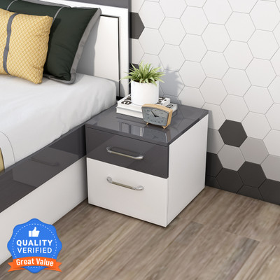A GLOBIA CREATIONS Engineered Wood Bedside Table(Finish Color - Frosty White, Knock Down)