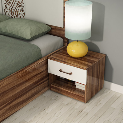 A GLOBIA CREATIONS Flora Engineered Wood Bedside Table(Finish Color - Asian Walnut, Knock Down)