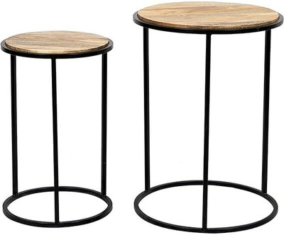 Indian Decor RW885 End Table, Natural Rustic Round End Table Metal Side Table(Finish Color - Brown, Pre-assembled)