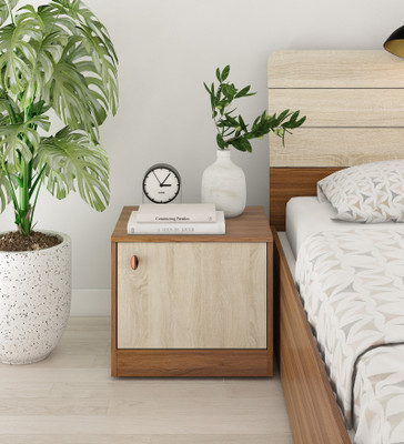 A GLOBIA CREATIONS Stanley Engineered Wood Bedside Table(Finish Color - Exotic Teak & Light Oak, Knock Down)