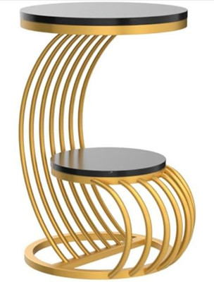Hven Round Side Table Bedside Table with Golden Iron Finish for Home Décor End Table Engineered Wood End Table(Finish Color - Glossy, Pre-assembled)