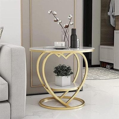CraftOnline Coffee Table Simple Modern Bedside Cabinet Small Round Table Metal Bedside Table(Finish Color - White and Golden HEART SHAPE, Pre-assembled)