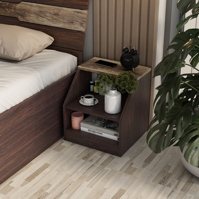 A GLOBIA CREATIONS Blaze Engineered Wood Bedside Table(Finish Color - Choco Walnut, Knock Down)
