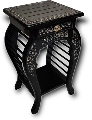 manzees Antique Wooden Premium Look Bedside Table | Side Table with Drawer | Side Table Solid Wood Bedside Table(Finish Color - Black, Pre-assembled)