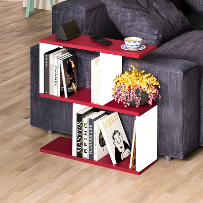 Timbercraft Wooden S Design Table with multipul compartment RED & WHITE Engineered Wood Side Table(Finish Color - Multicolour, DIY(Do-It-Yourself))