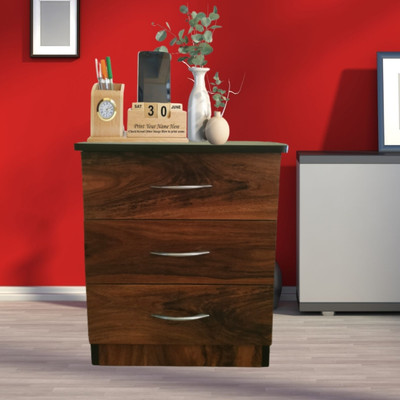 PonticoHom 3Drawer side table Engineered Wood Side Table(Finish Color - Hardwood, Pre-assembled)