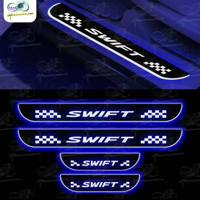 RAAS COLLECTION Led Car Door Footsteps Welcome Plates Scuff Plates (Set of 4 pc) BLUE Door Sill Plate