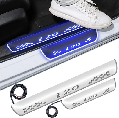 FABTEC Mirror Finish Car Door Foot Step LED Sill Plate for i20 (Set of 4, Blue) Door Sill Plate