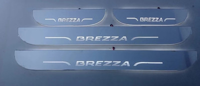 NATIONAL AUTO Mirror Finish Car Door Foot Step Led Sill Plate for BREZZA . (Set of 4 Pcs) Door Sill Plate
