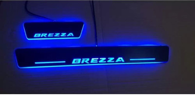 NATIONAL AUTO Black Plate Car Door Foot Step Led Sill Plate for BREZZA . (Set of 4 Pcs) Door Sill Plate