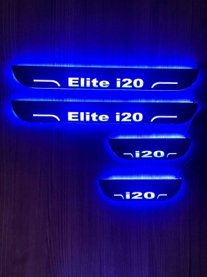 CARMART CElite i-20 Black Edition Door Sill Plate with Blue LED – Enhance Car Exterior Door Sill Plate