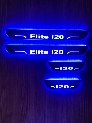 NATIONAL AUTO CSet of 4 Car Accessories door sill plates with blue light for ELITE i-20 Door Sill Plate