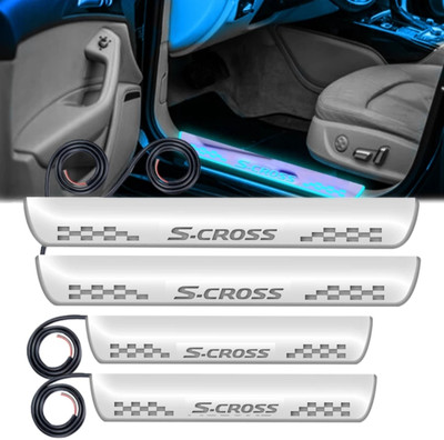 NATIONAL AUTO Mirror Finish Car Door Foot Step Led Sill Plate for S CROSS . (Set of 4 Pcs) Door Sill Plate