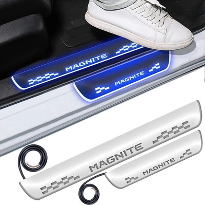 FABTEC Mirror Finish Car Door Foot Step LED Sill Plate for Magnite (Set of 4, Blue) Door Sill Plate