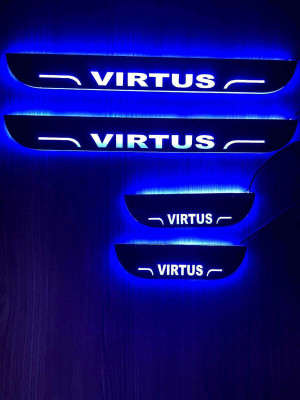NATIONAL AUTO CVirtus Black Edition Door Sill Plate with Blue LED – Enhance Car Exterior Door Sill Plate