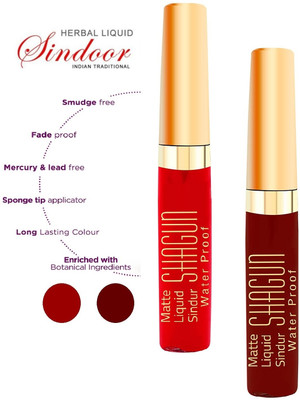 THTC Pro Long Stay Liquid Sindoor Red & Maroon with Sponge-Tip- Applicator Combo LIQUID(Maroon, Red)