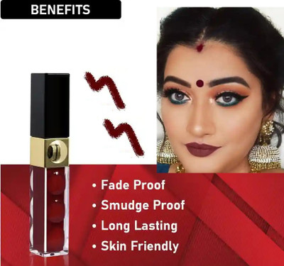 MYEONG Water-Proof Smudge-Proof Crease-Proof Velvet Matte Finish Sindoor Liquid(Maroon)