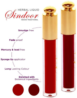 YAWI Water proof & Long Wear Sponge Applicator Liquid Maroon & Red Sindoor COMBO LIQUID(Maroon, Red)