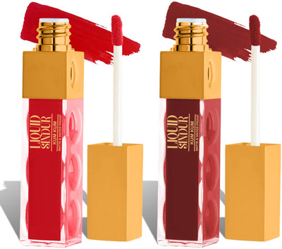 GABBU Pigmented Red & Maroon Rich Color Smudge-Proof Sponge Tip Applicator LIQUID(Red, Maroon)