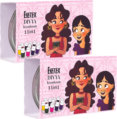 Eyetex Divya Kum Kum 11 in 1, 17g - Multicolour Skin friendly liquid bindi, Pack of 2, Matte(Multicolor)